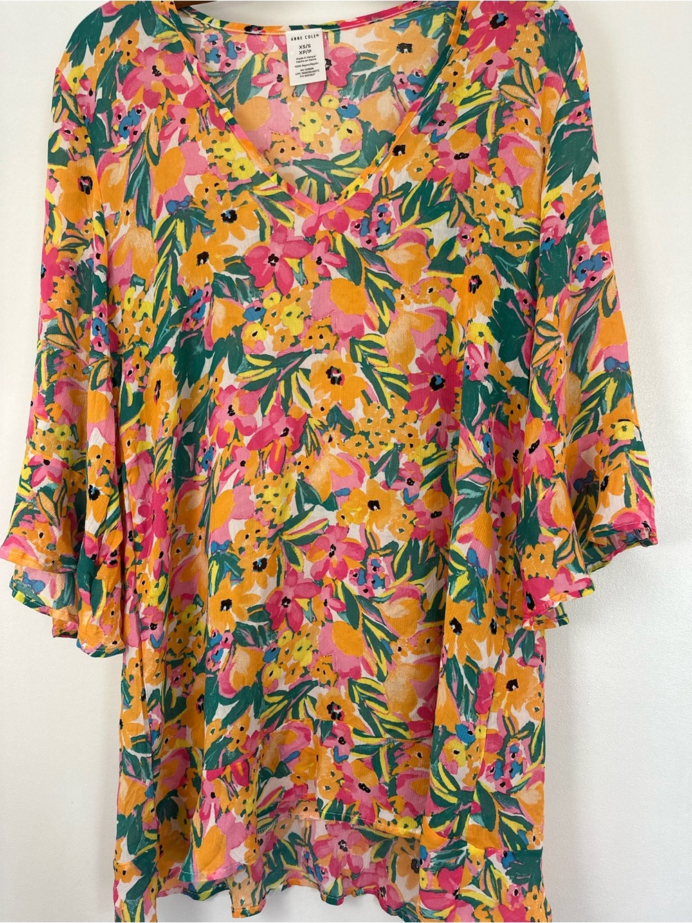 Anne Cole Pink, Yellow & Green Floral V-Neck Tunic